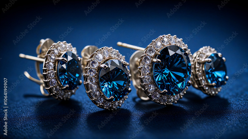 Blue diamond and white diamonds jewellery design , luxury diamonds background, sapphire gemstone, macro diamonds, Modern Jewelry