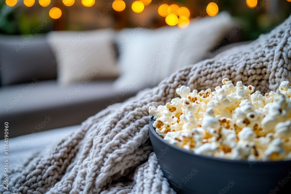 Cozy Movie Night with Popcorn and Blanket Cozy Movie Night with Popcorn and Blanket