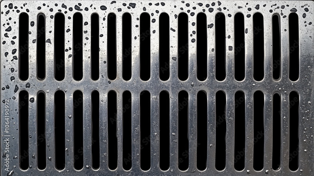 Seamless texture of silver metal grate with long slits, top view, metal, grate, texture, seamless, silver, drain, water. Seamless texture of silver metal grate with long slits, top view, metal, grate, texture, seamless, silver, drain, water.