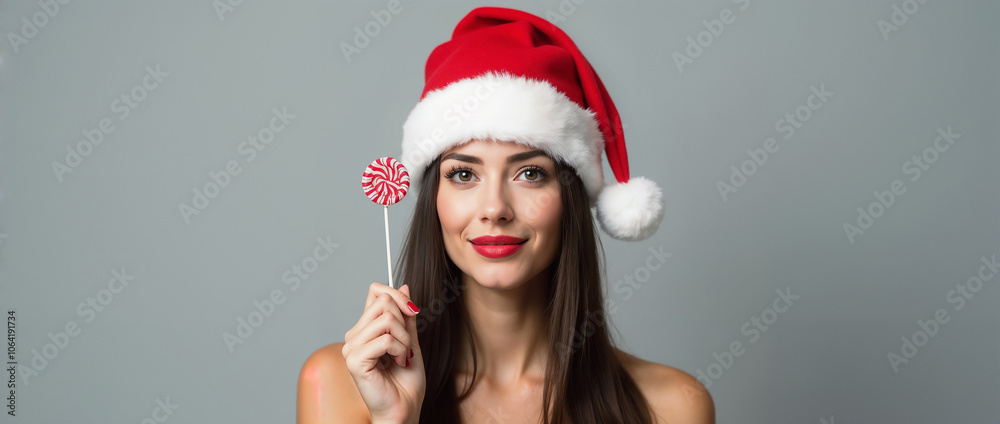 Joyful woman in a Santa hat holding a striped candy cane, exuding holiday cheer and festivity. Perfect image for Christmas and holiday season promotions or greetings.
Joyful woman in a Santa hat holding a striped candy cane, exuding holiday cheer and festivity. Perfect image for Christmas and holiday season promotions or greetings.