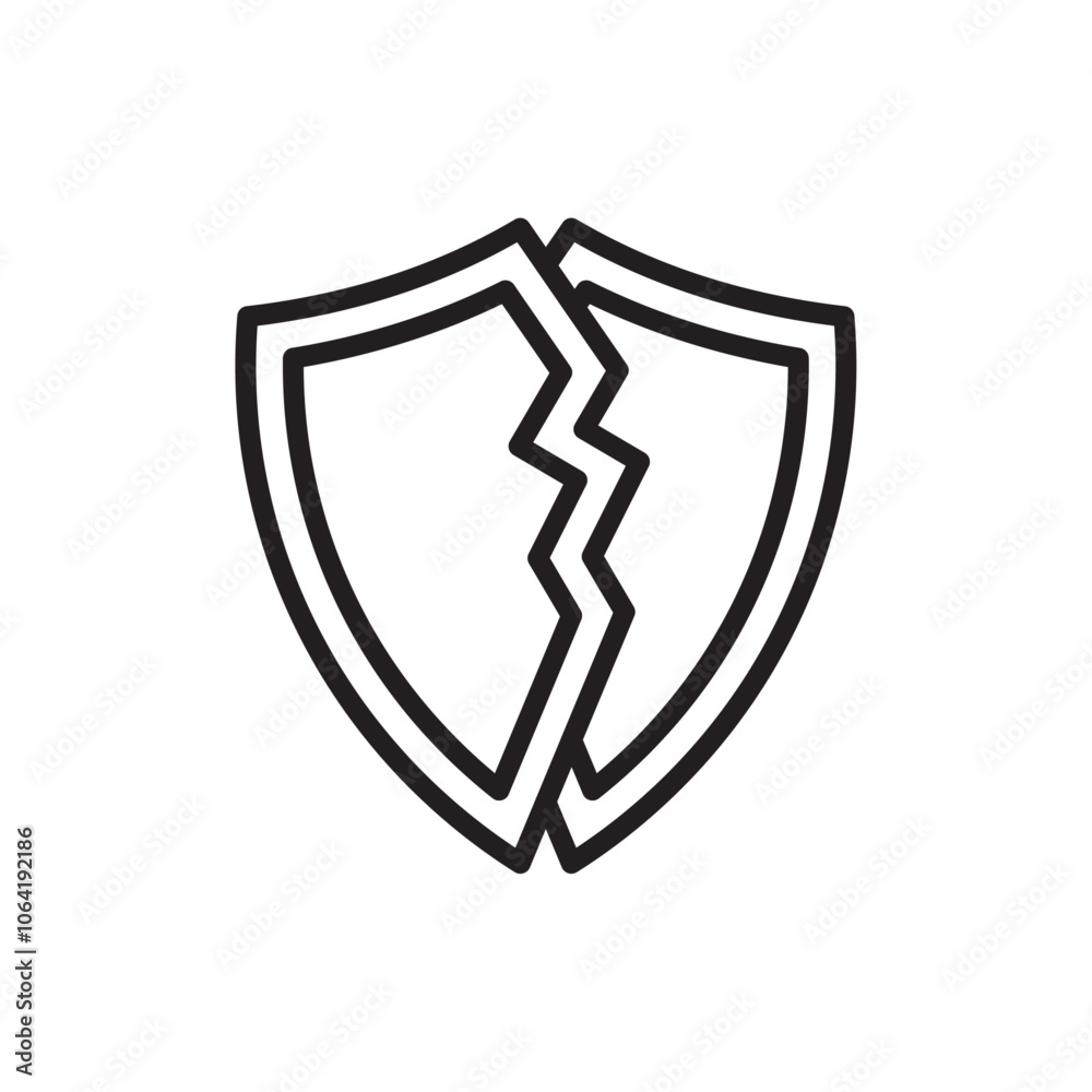 Broken shield icon Simple thin outline Broken shield icon Simple thin outline