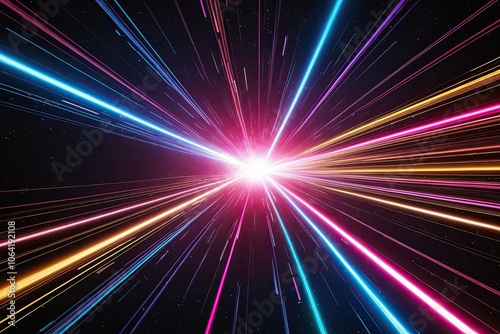 Vibrant Light Speed Hyperspace Background with Colorful Light Streaks Approaching Event Horizon