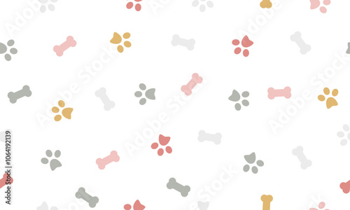 Dog  seamless pattern. Bone paw footprint. Black and white background. Pets adoption. Veterinary care and facilities. Homeless pet rescue