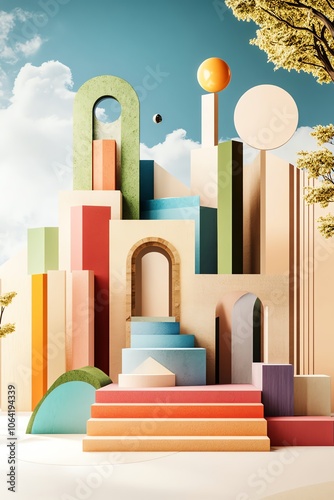 Wallpaper Mural Colorful abstract architecture with geometric shapes under blue sky, blending creativity and modern design in vibrant harmony. Torontodigital.ca