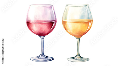 Rose and White Wine Glasses, a Refreshing Watercolor Illustration