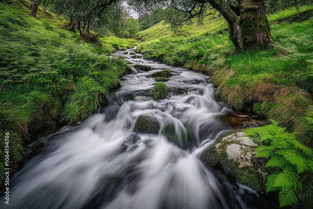 Cascading Stream Through Lush Green Foliage Cascading Stream Through Lush Green Foliage