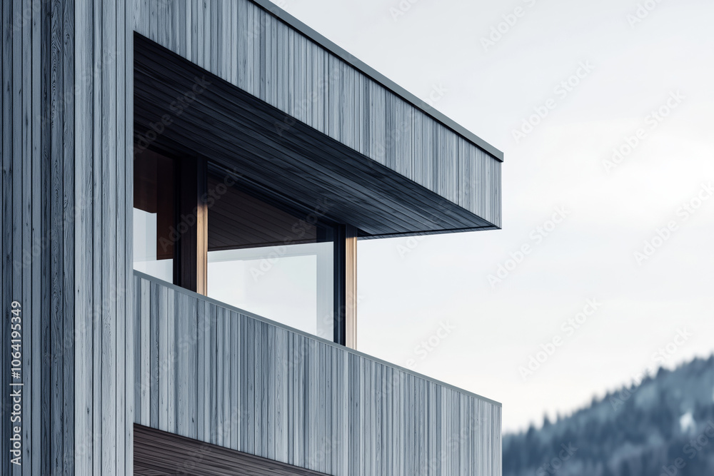 Fototapeta premium Wooden house in modern style in the mountains