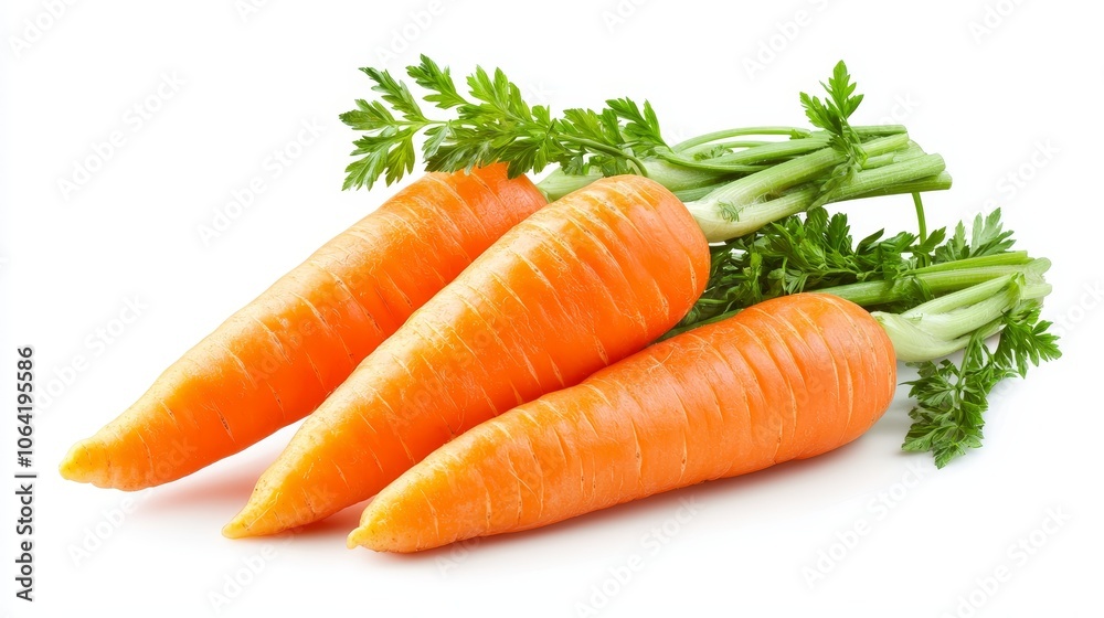 Vivid orange fresh carrots, close-up isolated on white background, ideal for healthy lifestyle and food promotions, high-resolution detail Vivid orange fresh carrots, close-up isolated on white background, ideal for healthy lifestyle and food promotions, high-resolution detail