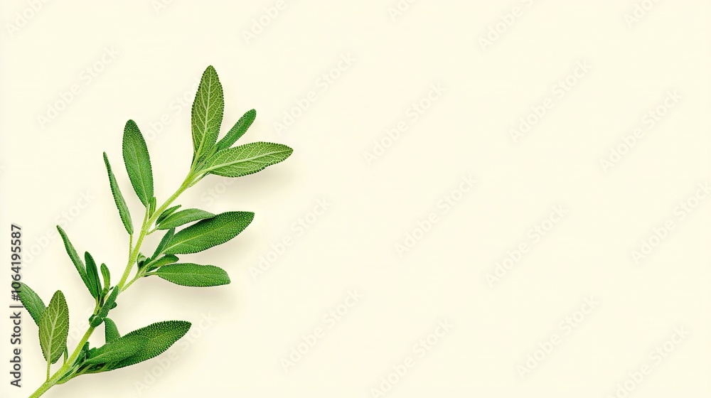 Fototapeta premium Sprig of green leaves on white background with text/image space