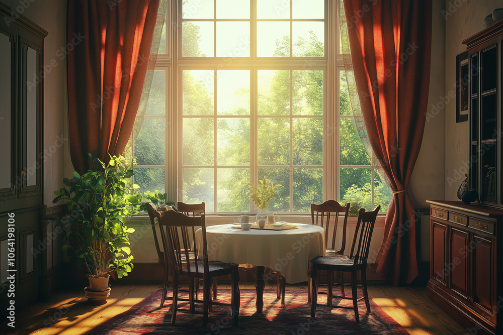 Cozy home living room interior with dining table and chairs Cozy home living room interior with dining table and chairs