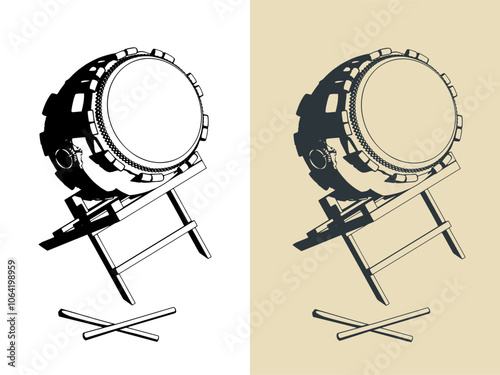 Japanese taiko wooden drum illustrations