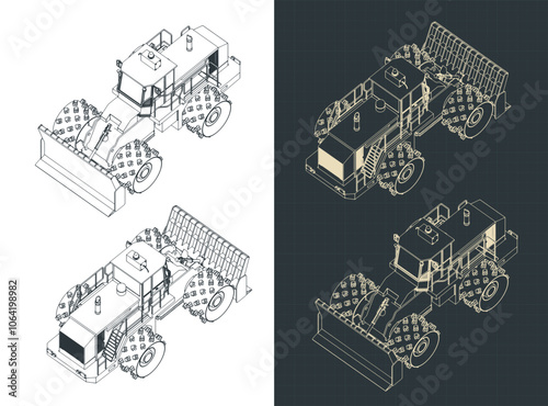 Landfill compactor isometric blueprints