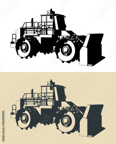Landfill compactor stylized  illustrations
