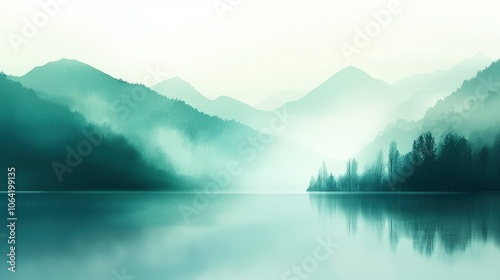  A vast expanse of water separates a lush forest from towering mountains