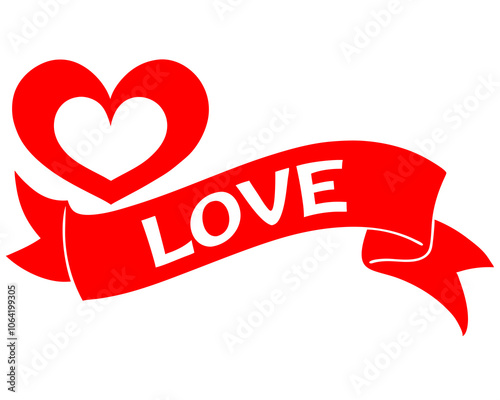 Valentine's Day Typography Text 'Love' with Ribbon Vector Illustration