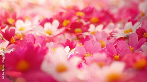  Pink and white flowers bloom amidst a field of pink and white flowers in a flowerbed