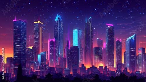 Jakarta skyline with tall buildings and vibrant city lights at night