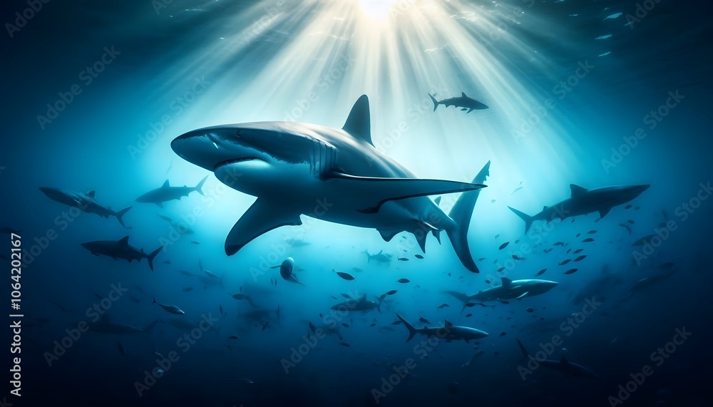 Fototapeta premium Oceanic Whitetip Shark swimming in water isolated on water background 2