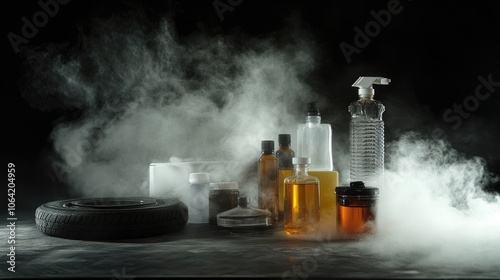 Assorted Car Maintenance Products with Mist Effects