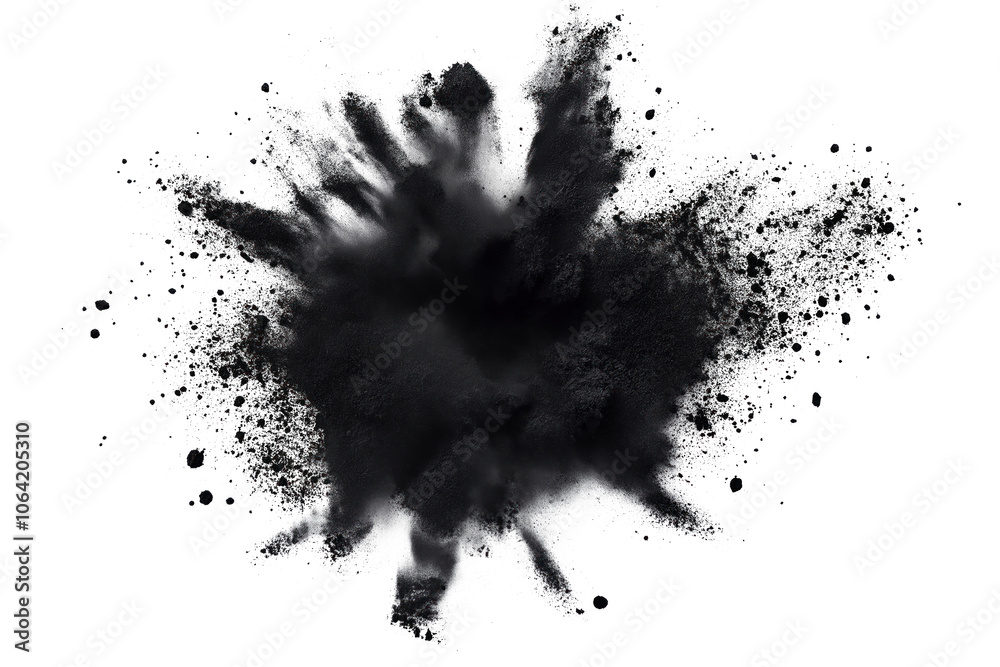 Black, white scene with chaotic cloud of black particles. Scattered particles create sense of movement, energy, randomness. Stark isolated background contrasts with black particles, making stand out. Black, white scene with chaotic cloud of black particles. Scattered particles create sense of movement, energy, randomness. Stark isolated background contrasts with black particles, making stand out.