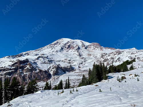 On top of Mt. Rainer, a beautiful Landscape photo, was taken in September, 2019. snowy sunny mountain photo