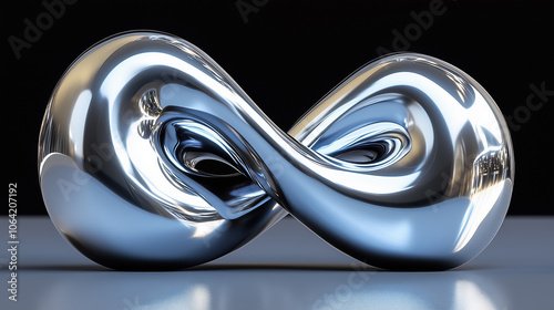 Futuristic metallic infinity symbol reflecting light in a minimalist setting photo