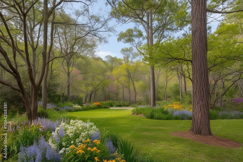 Enchanting Dell with Native Flora and Vibrant Blossoms in a Wildlife Sanctuary Enchanting Dell with Native Flora and Vibrant Blossoms in a Wildlife Sanctuary