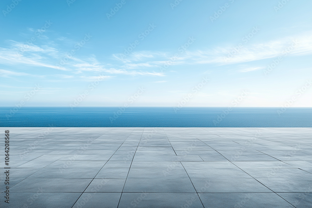 Empty concrete floor with blue sky. Bright banner with space for copy Empty concrete floor with blue sky. Bright banner with space for copy