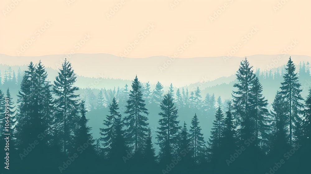 Obraz premium Pine trees silhouettes. Evergreen coniferous forest silhouette, nature spruce tree park view vector illustration. 