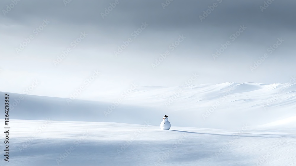 A Lonely Snowman in a Vast, Snowy Landscape A Lonely Snowman in a Vast, Snowy Landscape