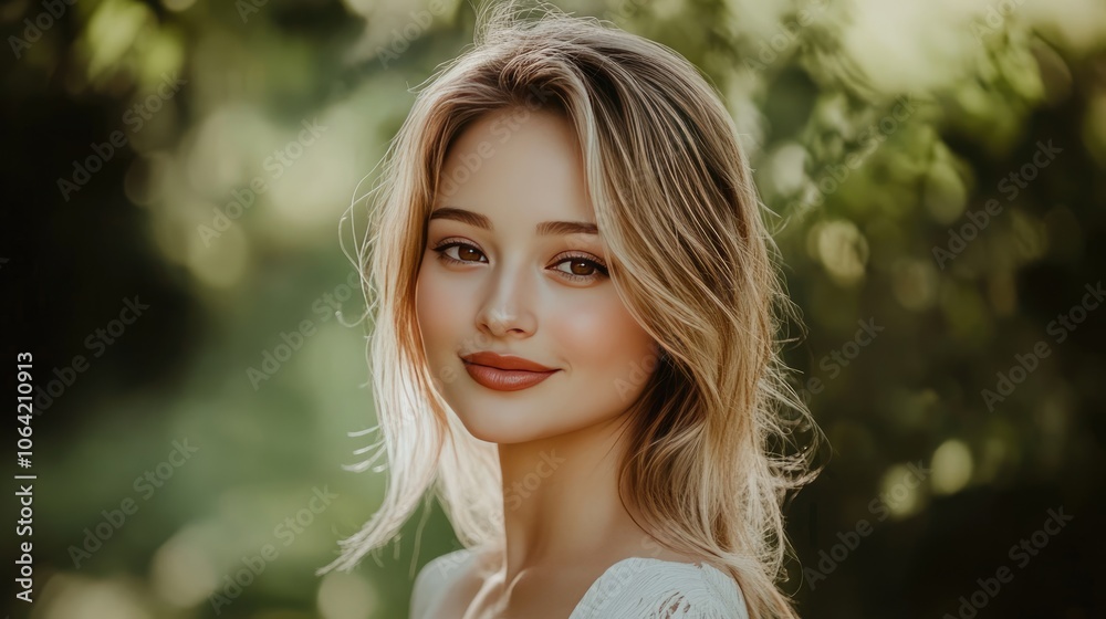Elegant Young Woman with Natural Beauty Outdoors Elegant Young Woman with Natural Beauty Outdoors