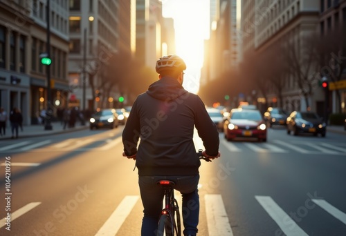 Cyclist Enjoys Sunset in Urban Cityscape