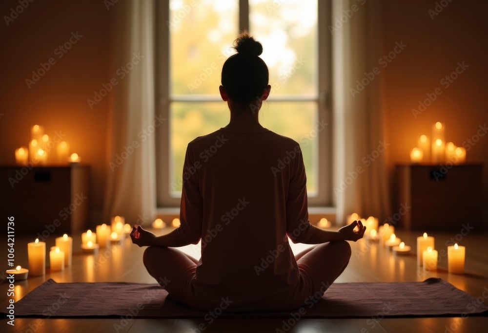 Serene Meditation in Candlelit Environment Serene Meditation in Candlelit Environment