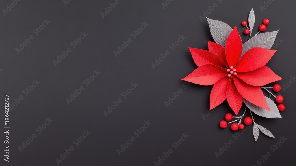 Obraz premium Celebrate the season with a delicate red poinsettia flower, perfect for holiday crafts and winter decor ideas.
