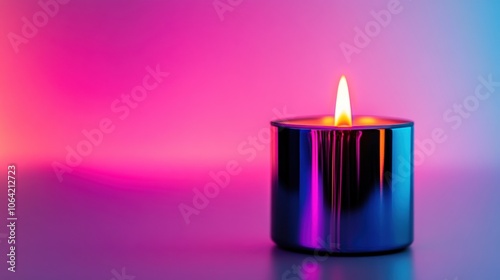 Colorful candle burning with vibrant hues in a serene ambiance.