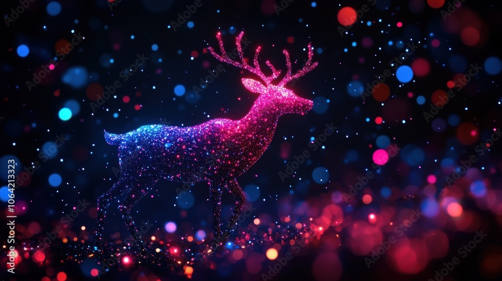 Colorful glowing deer silhouette in a vibrant bokeh background. Colorful glowing deer silhouette in a vibrant bokeh background.