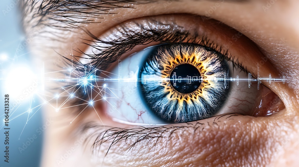 Precision focused image of an ophthalmologist fine tuning the lens ...