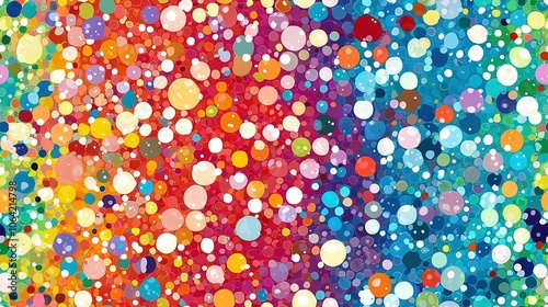  A multicolored background with various-sized circles in distinct hues is displayed against another multicolored background featuring the same