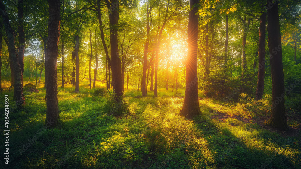 A serene nature background featuring a lush green forest with dappled sunlight filtering through the leaves, Eco freindly, Ecology, sustainable and Environment A serene nature background featuring a lush green forest with dappled sunlight filtering through the leaves, Eco freindly, Ecology, sustainable and Environment