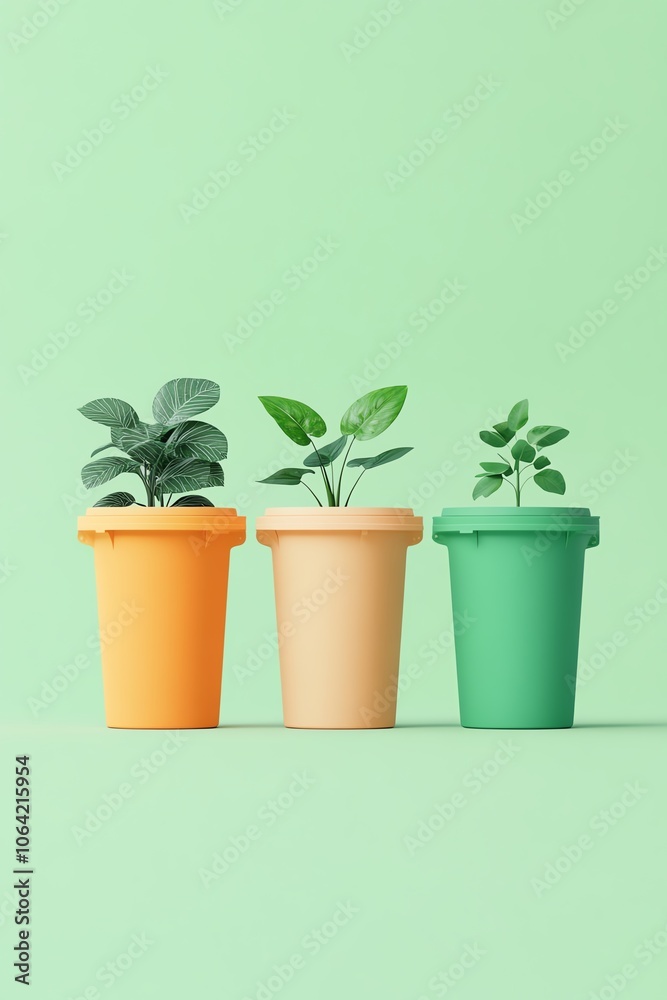 Three colorful potted plants on a green background, showcasing vibrant growth and design. Perfect for nature, decor, and gardening themes. Three colorful potted plants on a green background, showcasing vibrant growth and design. Perfect for nature, decor, and gardening themes.