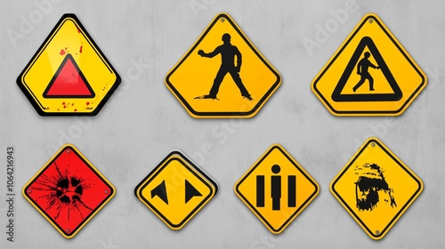 Free Download Different types of road signs displayed, including danger and warning signs, highlighting important safety information. - GFXLoad