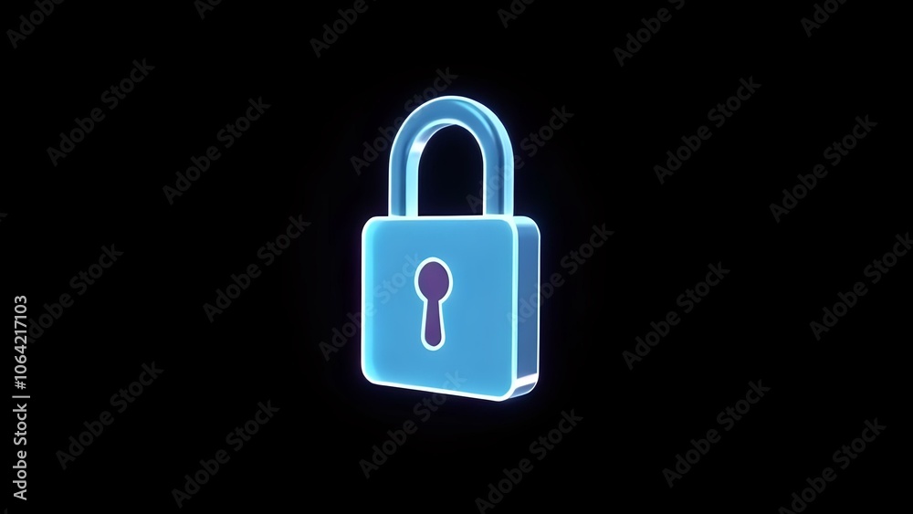 Holographic Padlock Icon on Dark Background Holographic Padlock Icon on Dark Background