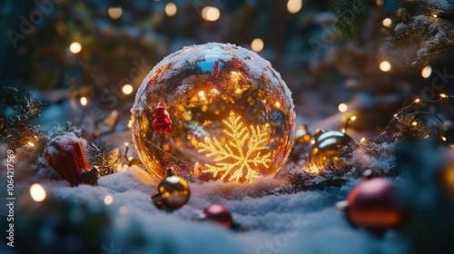 Beautiful Christmas Ornament with Lights and Snow