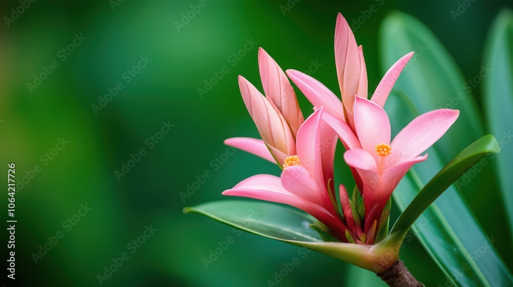 Closeup of Vibrant Pink Tropical Flowers with Delicate Petals and Lush Verdant Foliage in a Serene Captivating Garden Environment Exotic Alluring Floral Beauty in Bright Colorful Natural Setting Closeup of Vibrant Pink Tropical Flowers with Delicate Petals and Lush Verdant Foliage in a Serene Captivating Garden Environment Exotic Alluring Floral Beauty in Bright Colorful Natural Setting