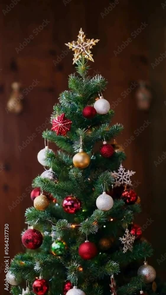  Classic Christmas tree with red and gold ornaments
