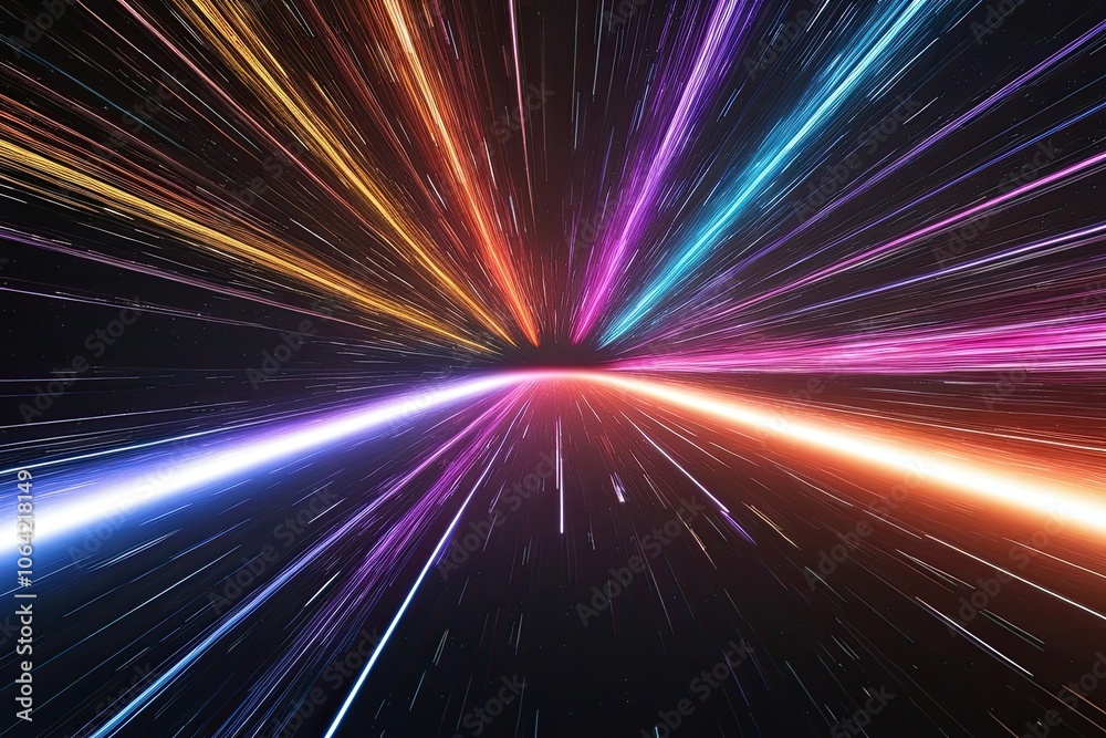 Obraz premium Vibrant Light Speed Hyperspace Background with Colorful Light Streaks Approaching Event Horizon