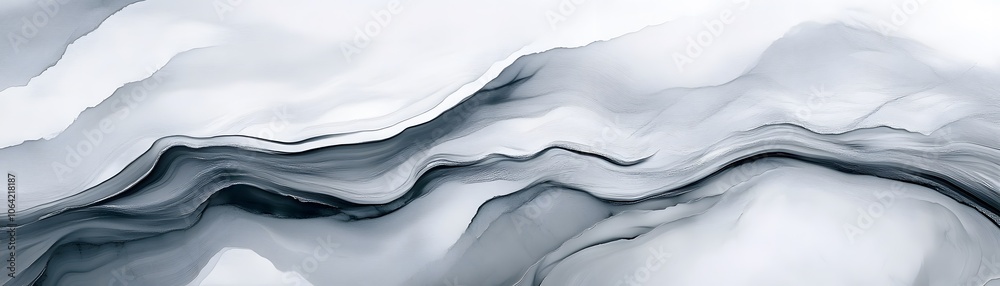 Obraz premium Abstract Ink Painting with Wavy Lines in Gray and Black