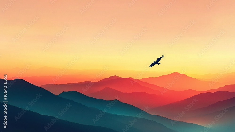 Bird flying in sky over mountain range, another bird flying above Bird flying in sky over mountain range, another bird flying above