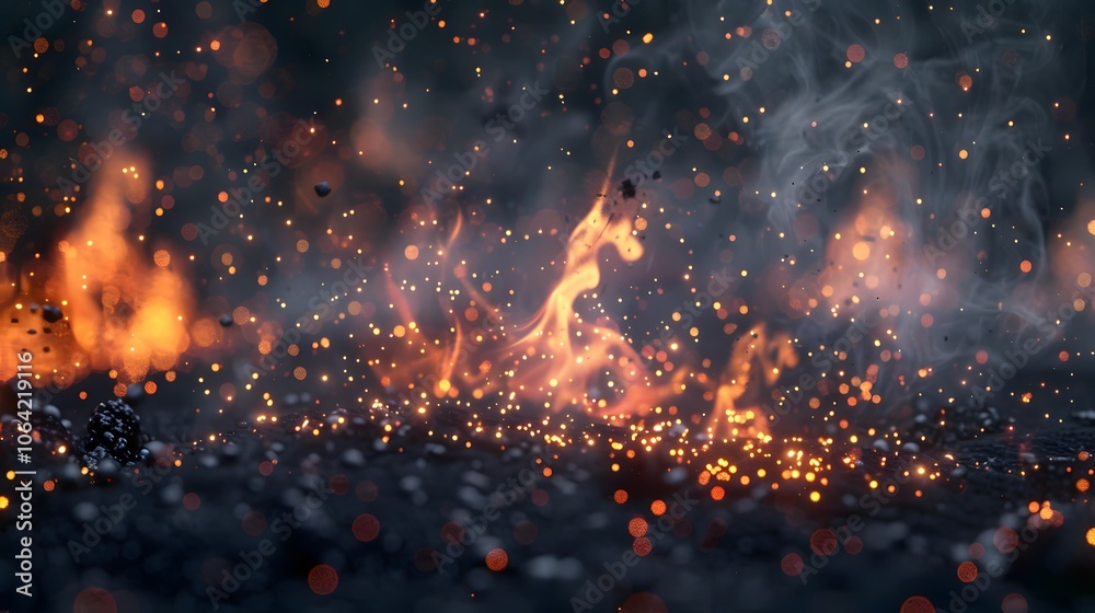 Fire embers particles over black background. Fire sparks background. Abstract dark glitter fire particles lights. Fire embers particles over black background. Fire sparks background. Abstract dark glitter fire particles lights.