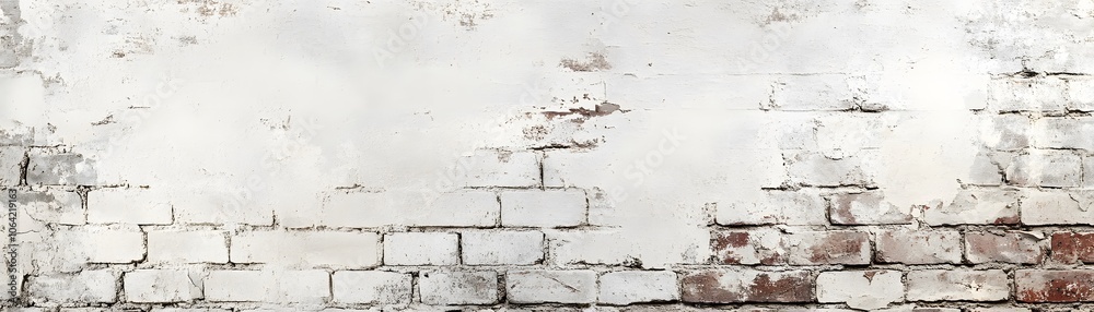 Obraz premium Whitewashed Brick Wall with Peeling Paint and Mortar